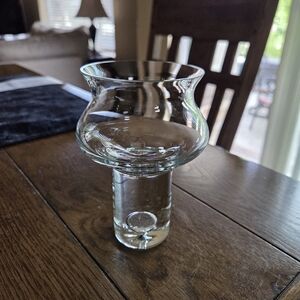 Vintage 80s Krosno Poland Clear Glass Candle Holder With A Controlled Bubble